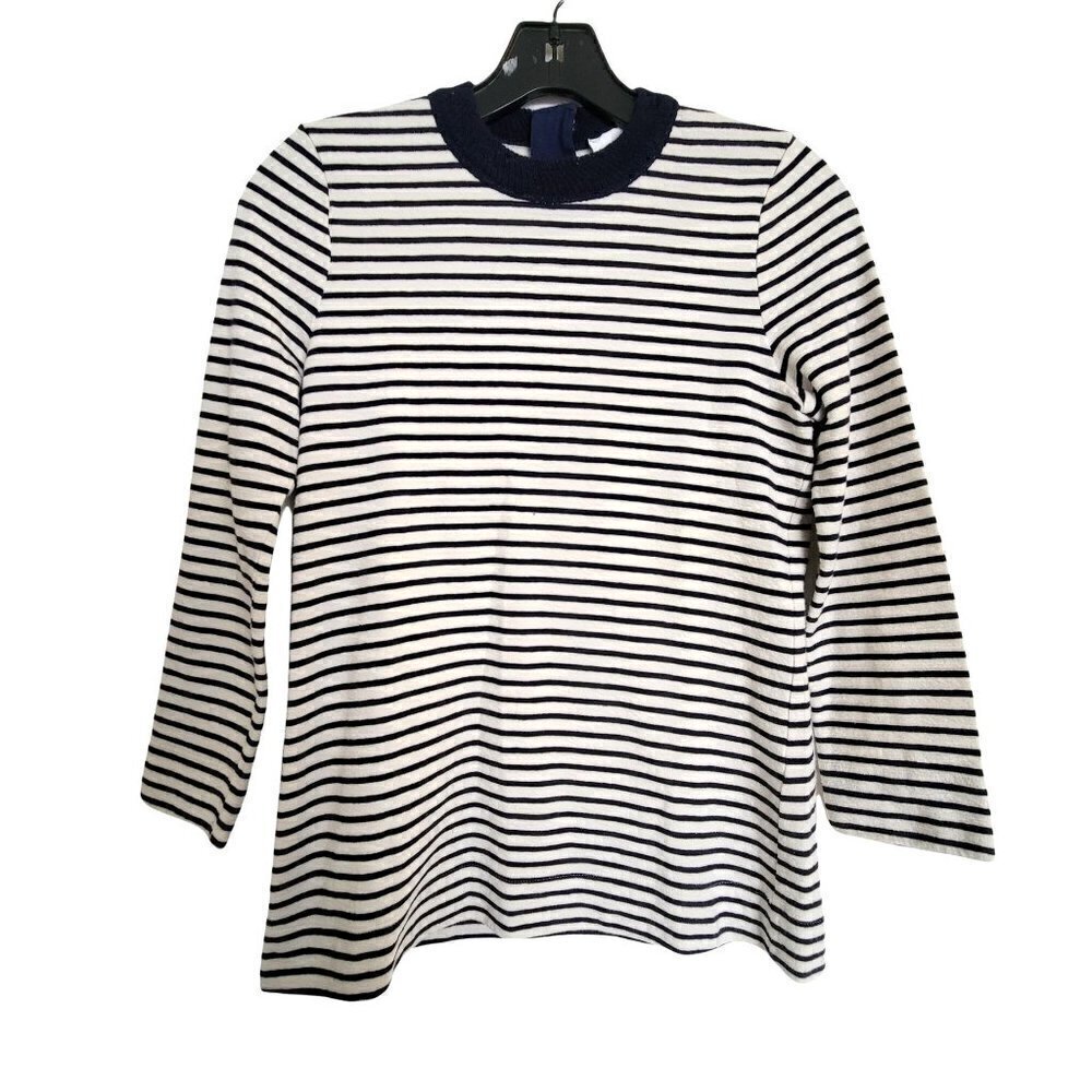 A.L.C. Crew Neck Striped 3/4 Sleeve Exposed Zipper Back Textured Knit Thick Top
